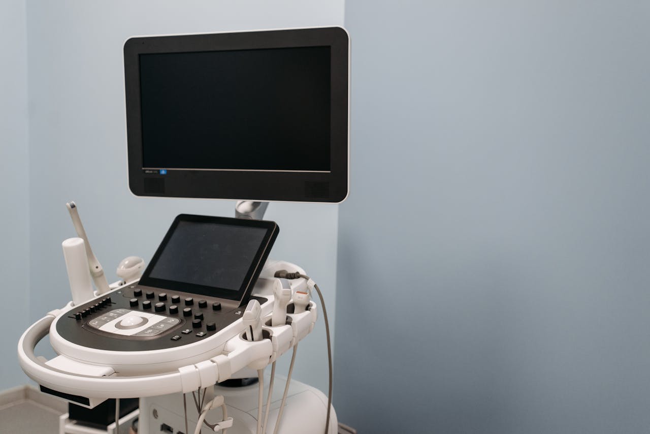 High-tech ultrasound equipment in a medical clinic, showcasing advanced medical technology.